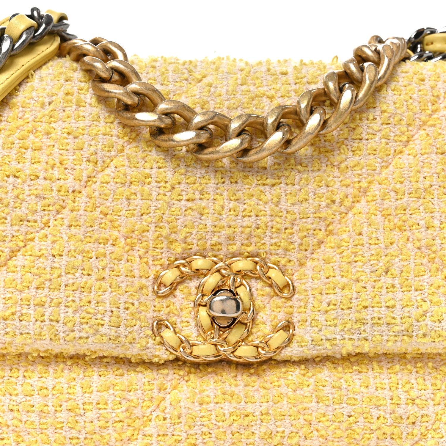 Chanel Tweed Quilted Medium Chanel 19 Flap Yellow Pink 8 of 10