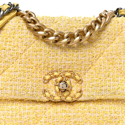 Chanel Tweed Quilted Medium Chanel 19 Flap Yellow Pink 8 of 10