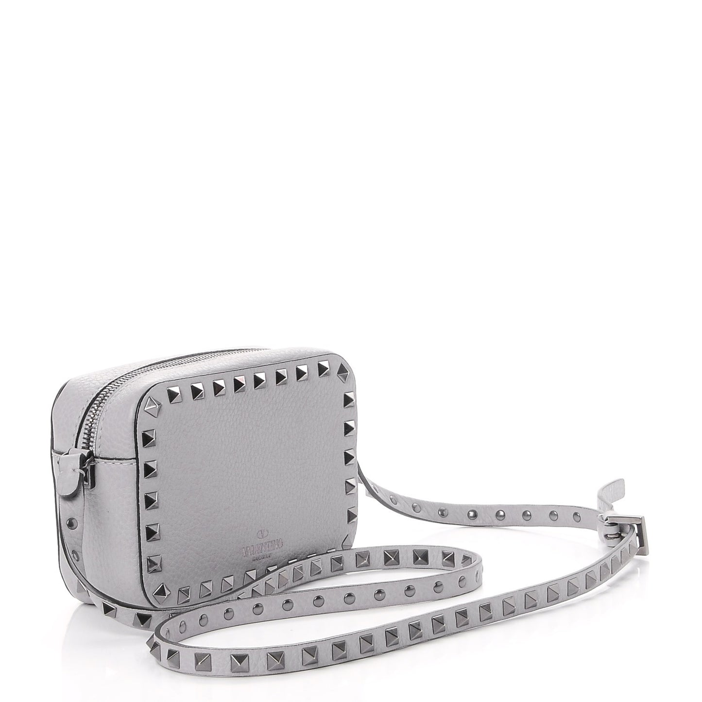 Grained Calfskin Small Rockstud Flap Pocket Camera Crossbody Bag Pastel Grey