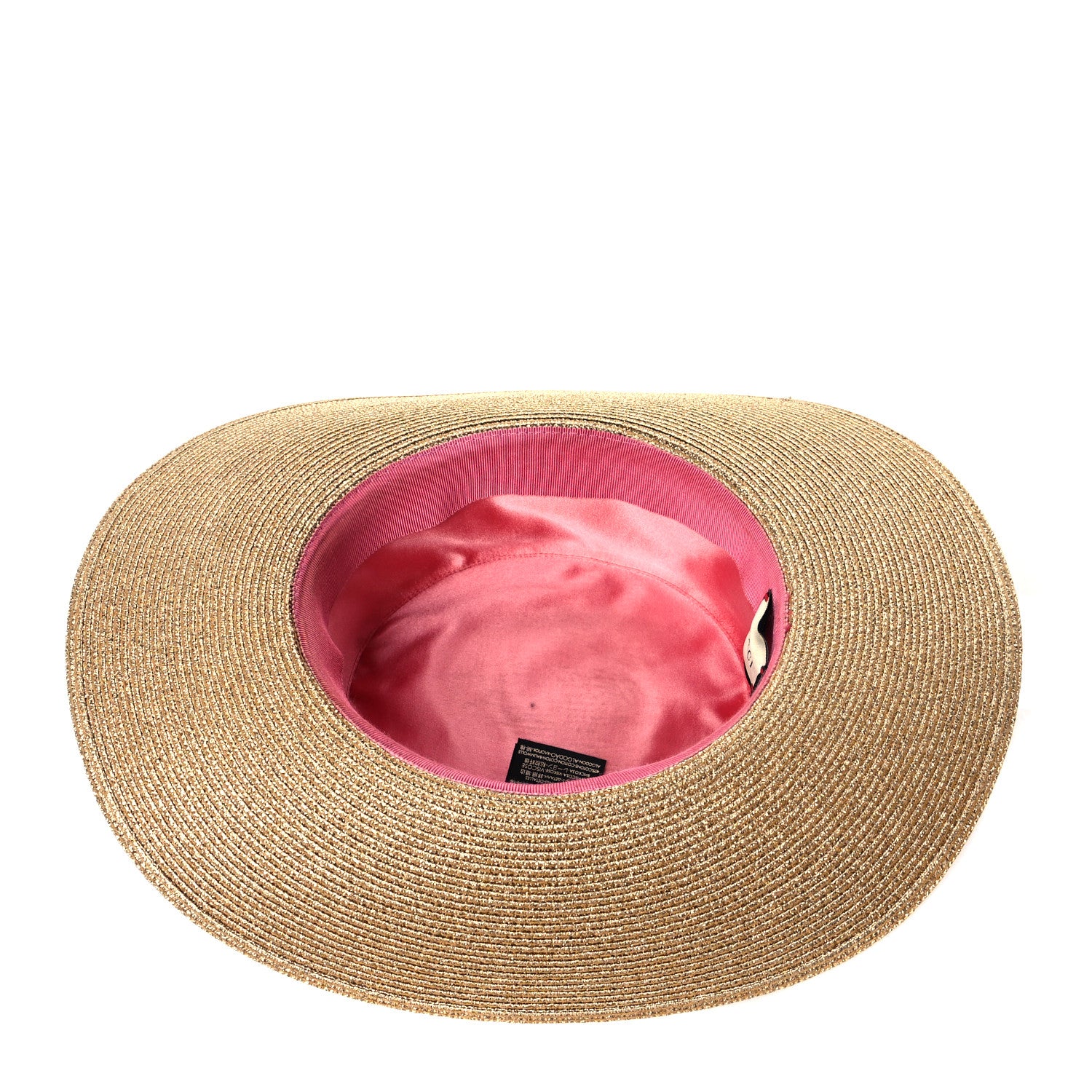 Gucci Glittered Straw Grosgrain Wide Brim Hat M Gold Black 6 of 8
