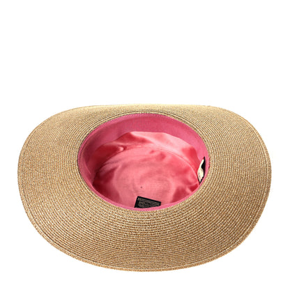 Gucci Glittered Straw Grosgrain Wide Brim Hat M Gold Black 6 of 8