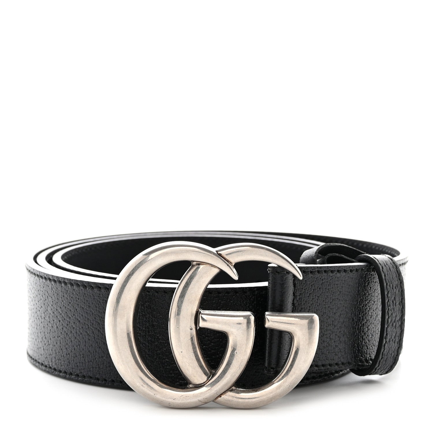 Gucci Textured Dollar Calfskin Nickel Double G 40mm Belt 105 42 Black 1 of 8