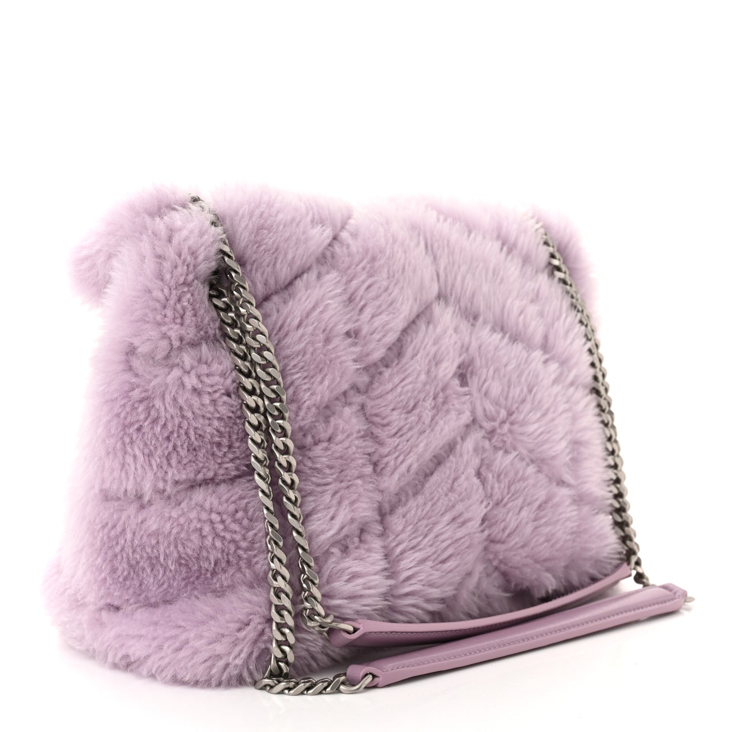 Merino Shearling Lambskin Quilted Small Loulou Puffer Monogram Chain Satchel Lila