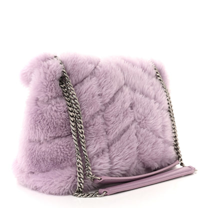 Saint Laurent Merino Shearling Lambskin Quilted Small Loulou Puffer Monogram Chain Satchel Lila 3 of 10