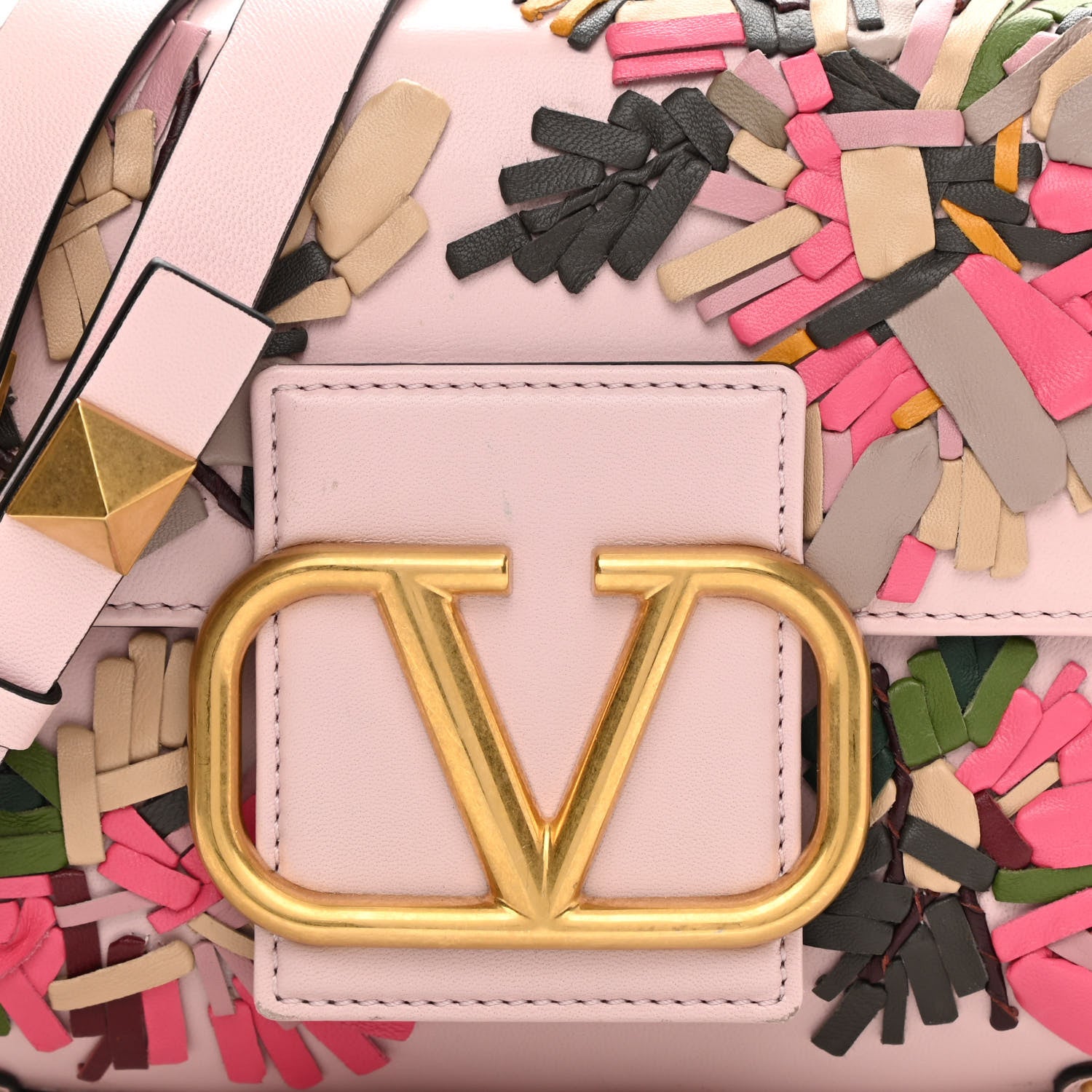 Valentino Garavani Calfskin Embroidered Stud Sign Shoulder Bag Rose Quartz Multicolor 8 of 12