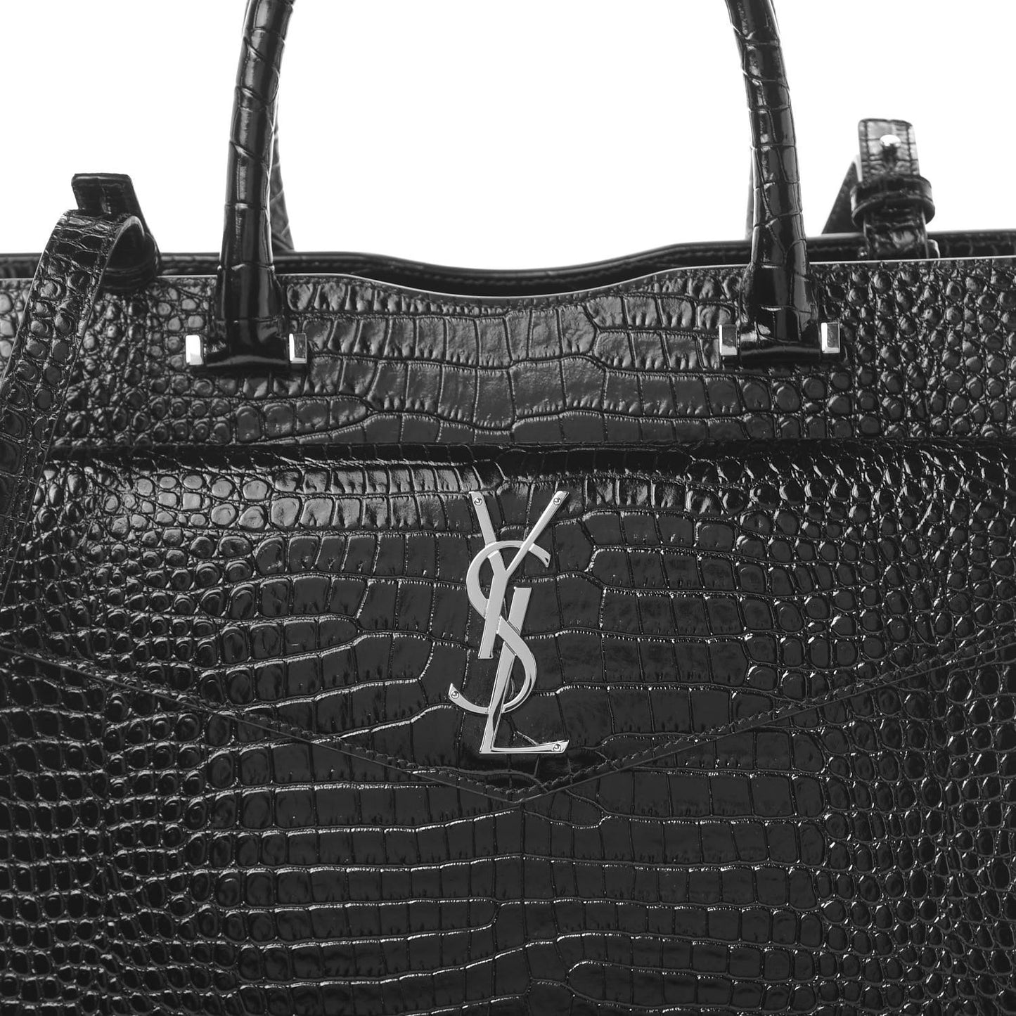 Croc Calfskin Embossed Medium Uptown Tote Black