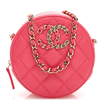 Chanel Caviar Quilted French New Wave Round Clutch With Chain Pink 1 of 8