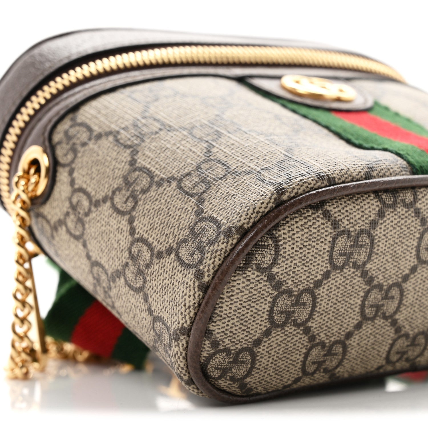 Gucci GG Supreme Monogram Textured Dollar Calfskin Web Ophidia Belt Bag 75 30 Beige Ebony New Acero 8 of 10