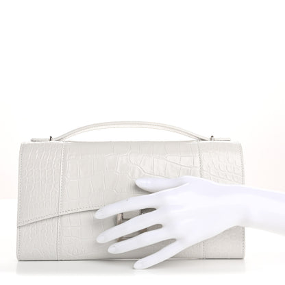 Balenciaga Shiny Calfskin Crocodile Embossed Top Handle Hourglass Clutch White 2 of 12