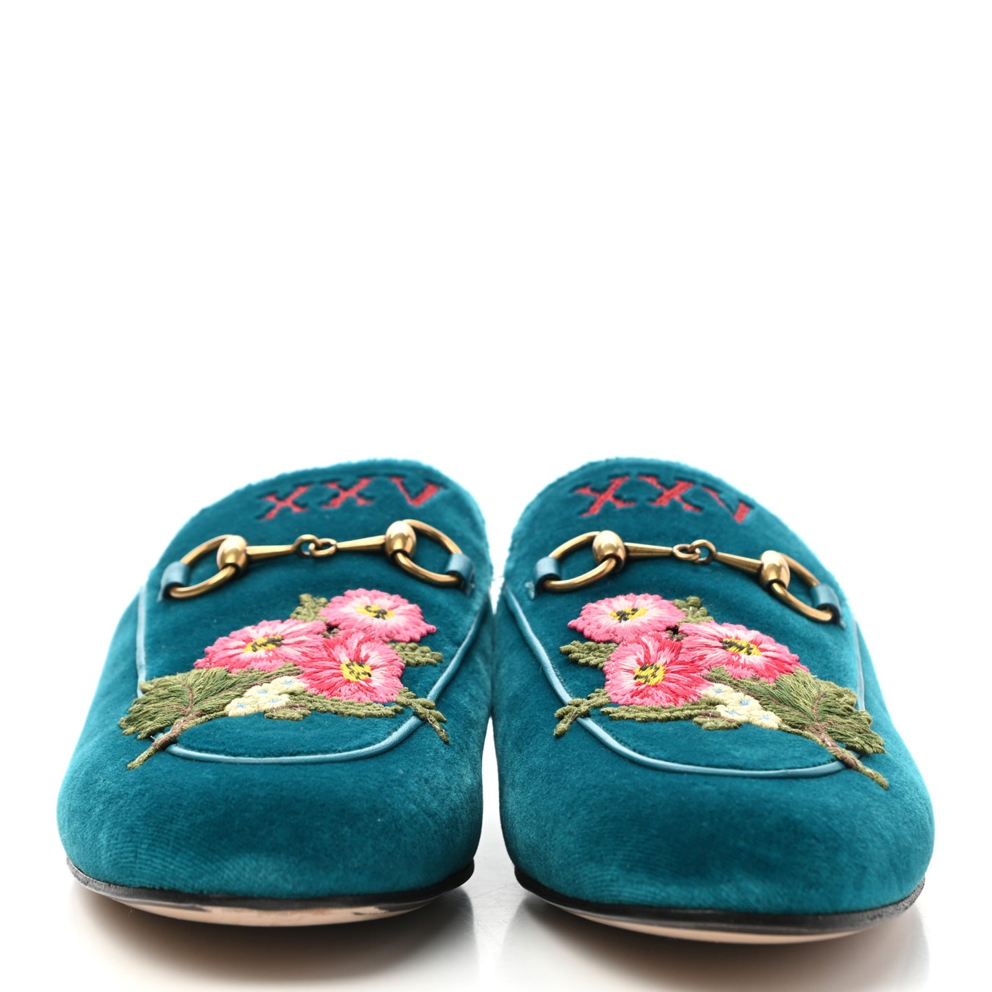 Velvet Floral Embroidered Womens Princetown Slippers 36.5 Pavone