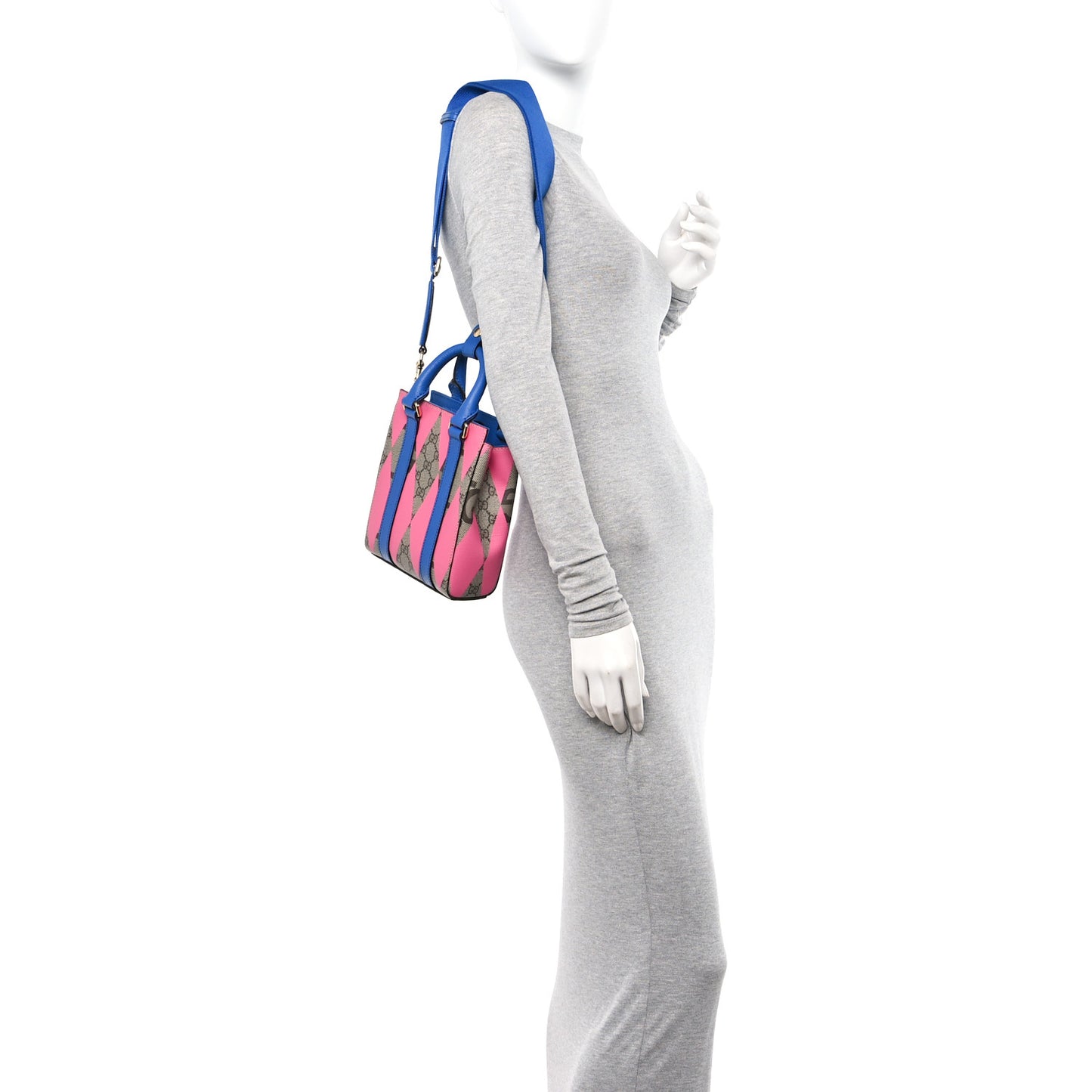 GG Supreme Monogram Textured Dollar Calfskin Rhombus Mini Tote Bag Beige Ebony Pink Blue