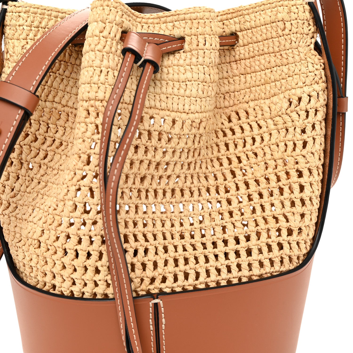 Loewe Raffia Calfskin Balloon Bucket Bag Natural Tan 7 of 9