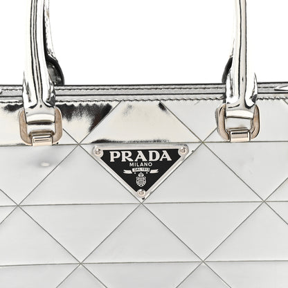Prada Spazzolato Metal Triangle Logo Triangle Patterned Small Double Handle Crossbody Tote Argento 7 of 14