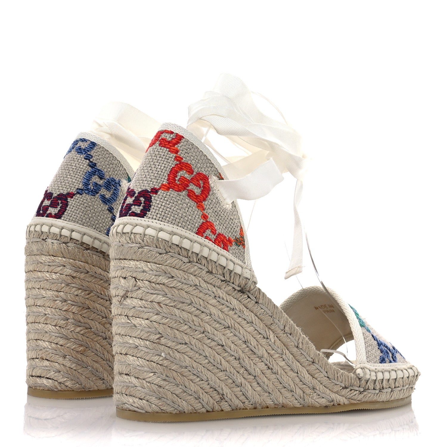 Gucci Linen Psychedelic Mini GG Monogram Ankle Wrap Platform Espadrille Wedge Sandals 39 Multicolor Mystic White 5 of 8