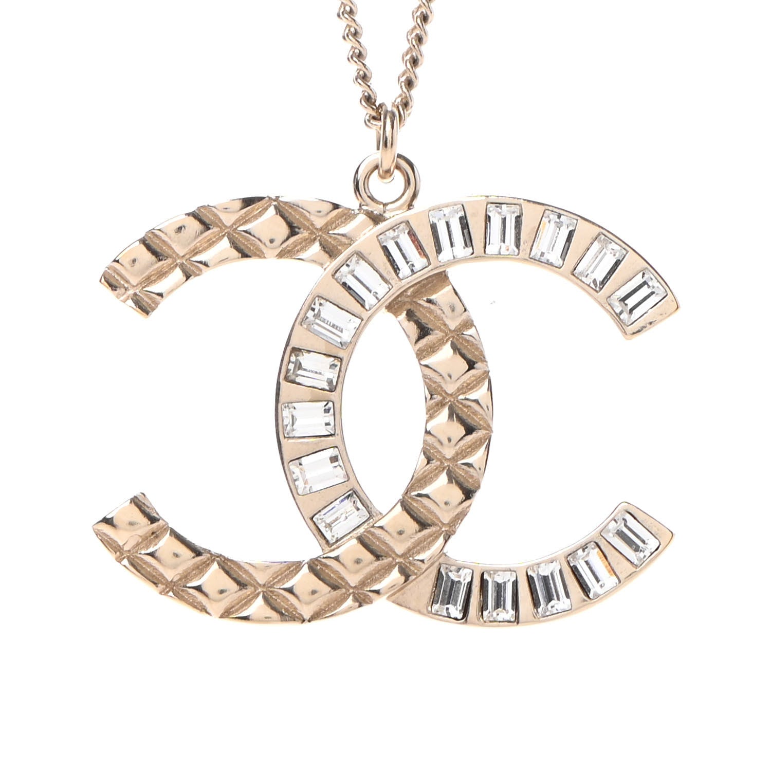 Chanel Baguette Crystal Quilted CC Pendant Necklace Gold 3 of 4
