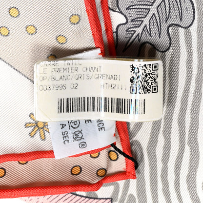 Hermes Silk Twill Le Premier Chant Scarf 90 White Gris Grenadine 4 of 4