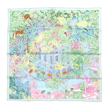 Hermes Silk Twill Faubourg Tropical Scarf 90 Bleu Vert Jaune 1 of 7
