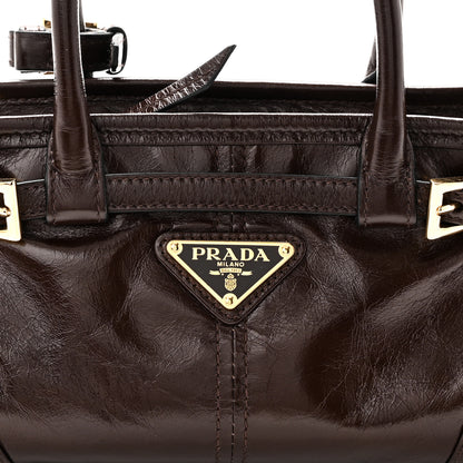 Prada Glossy Calfskin Triangle Mini Bonnie Shoulder Bag Moro 7 of 9