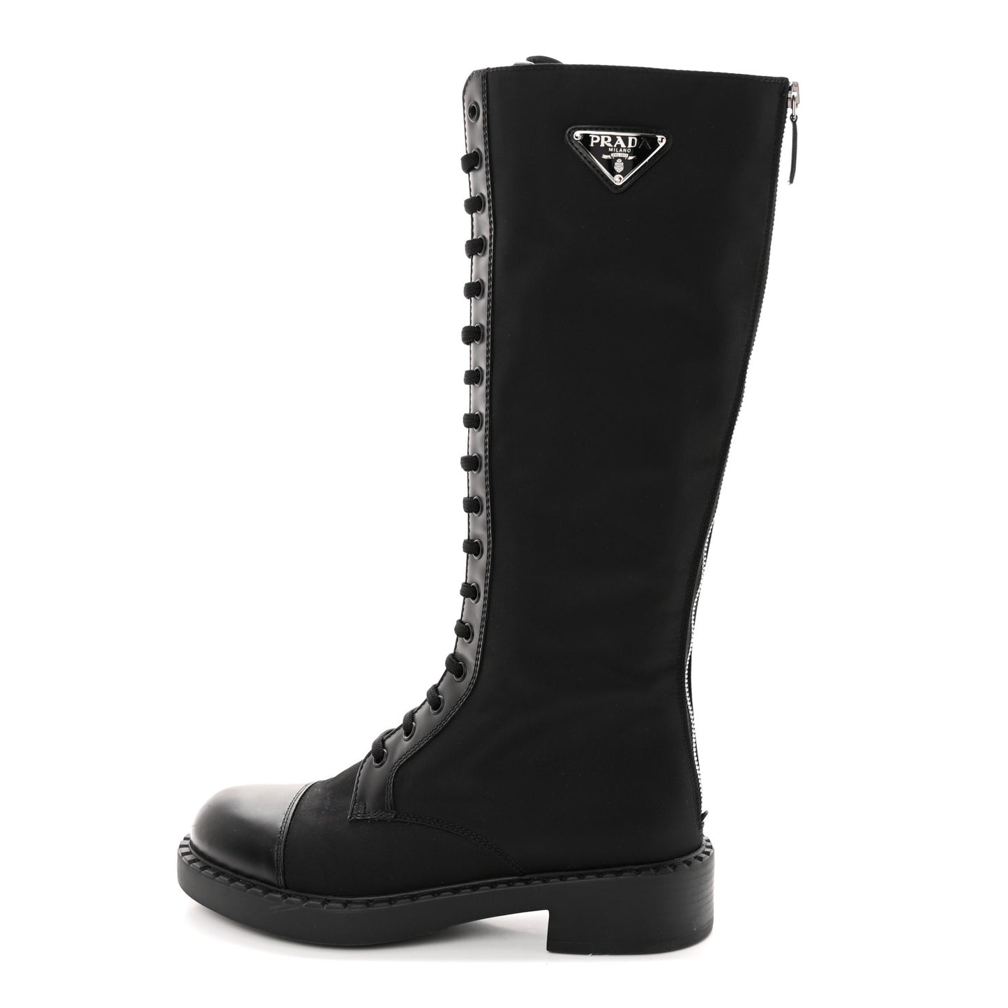 Re-Nylon Spazzolato Rois Metal Triangle Logo Tall 50mm Combat Boots 38.5 Black