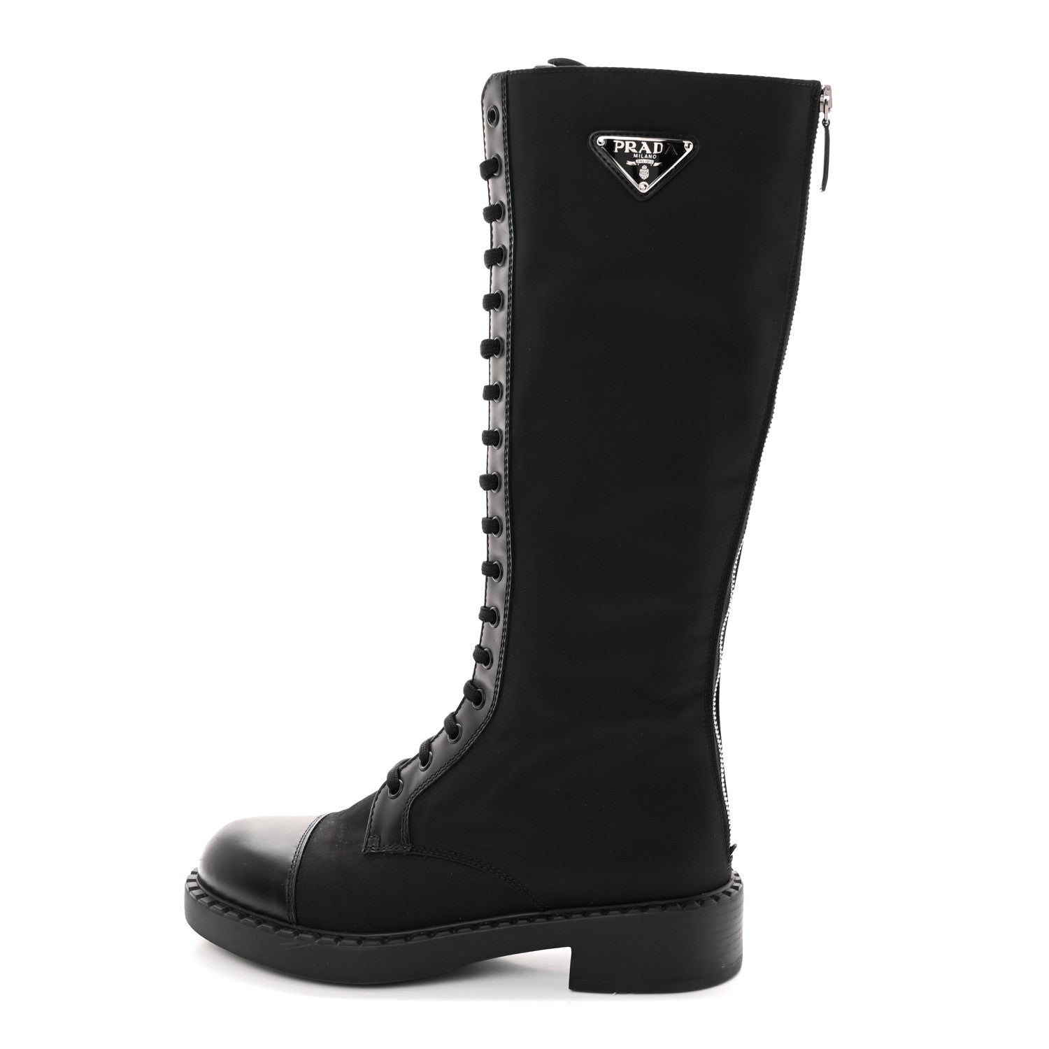 Prada Re-Nylon Spazzolato Rois Metal Triangle Logo Tall 50mm Combat Boots 38.5 Black 1 of 14