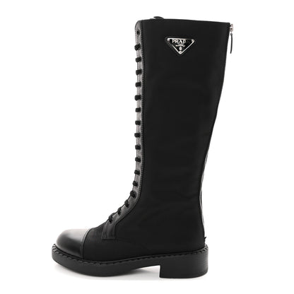 Prada Re-Nylon Spazzolato Rois Metal Triangle Logo Tall 50mm Combat Boots 38.5 Black 1 of 14