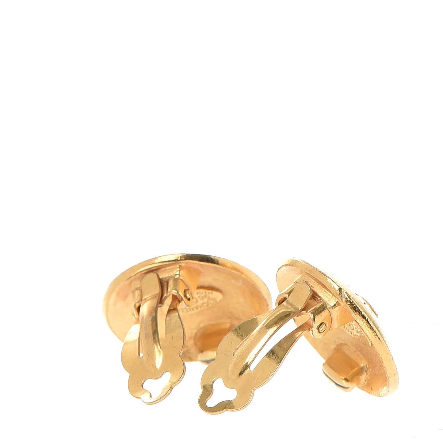 CC Button Clip On Earrings Gold