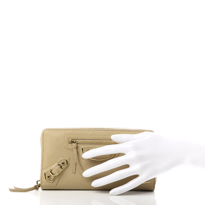 Balenciaga Shiny Goatskin Gold Metallic Edge Hardware Zip Around Wallet Beige Sahara 2 of 6