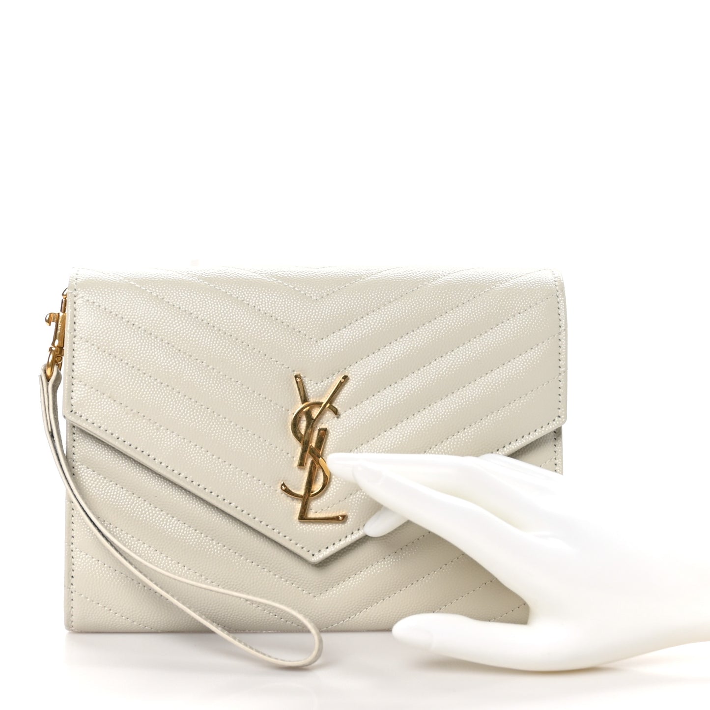 Grain De Poudre Matelasse Chevron Monogram Envelope Clutch Crema Soft