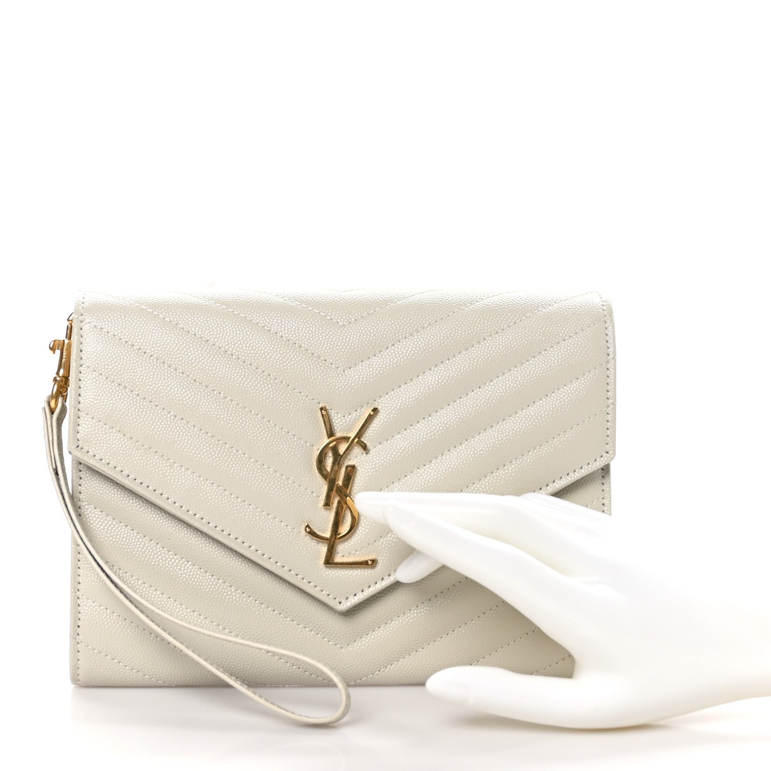Saint Laurent Grain De Poudre Matelasse Chevron Monogram Envelope Clutch Crema Soft 2 of 10