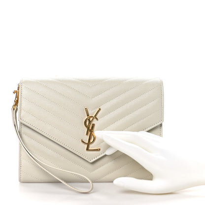 Saint Laurent Grain De Poudre Matelasse Chevron Monogram Envelope Clutch Crema Soft 2 of 10
