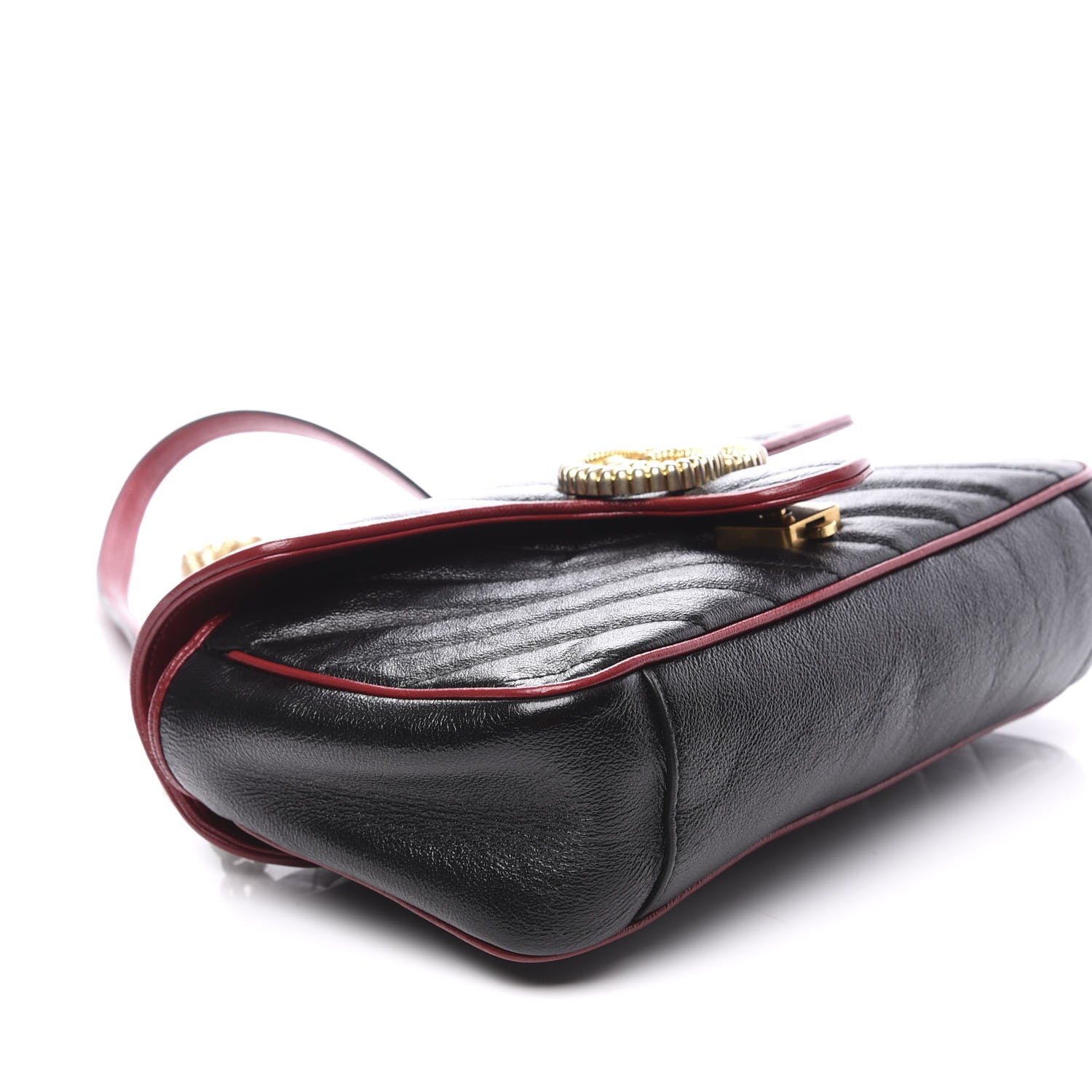 Gucci Vintage Effect Calfskin Matelasse Diagonal Small Torchon GG Marmont Shoulder Bag Black Romantic Cherry 5 of 11