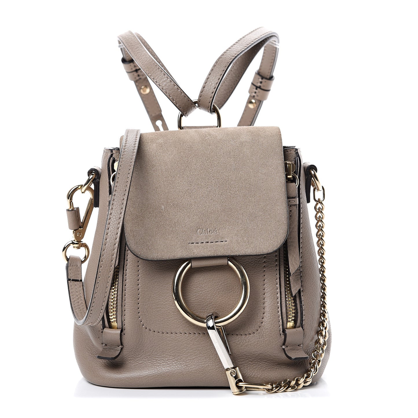 Suede Calfskin Mini Faye Backpack Motty Grey