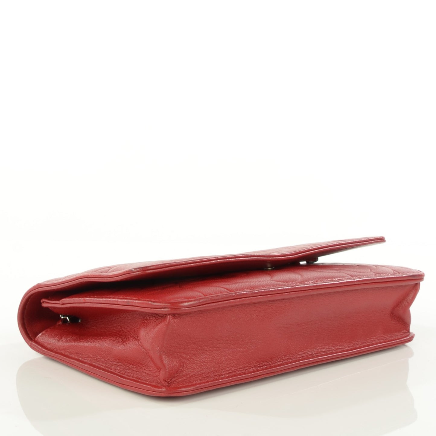 Lambskin Camellia Embossed Wallet On Chain WOC Red