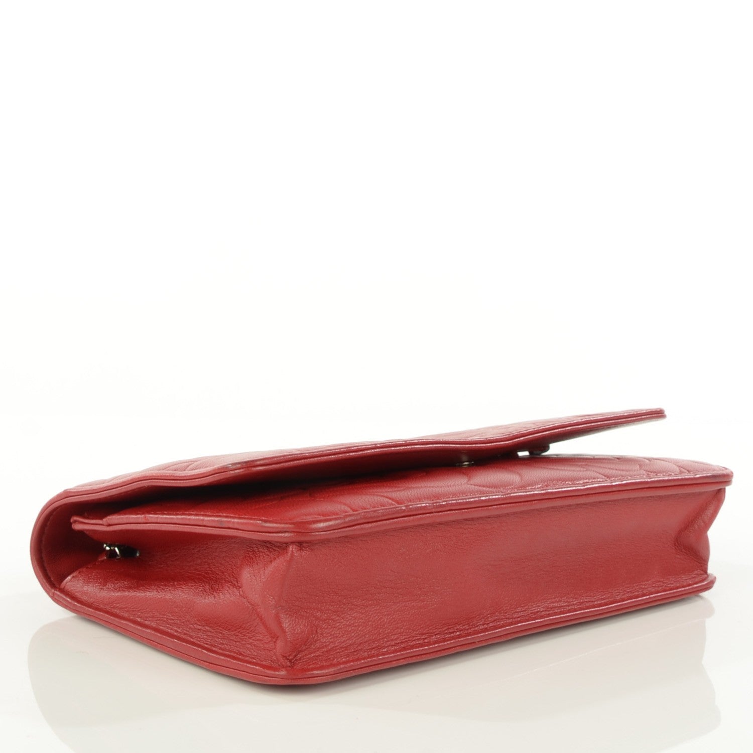 Chanel Lambskin Camellia Embossed Wallet On Chain WOC Red 4 of 8