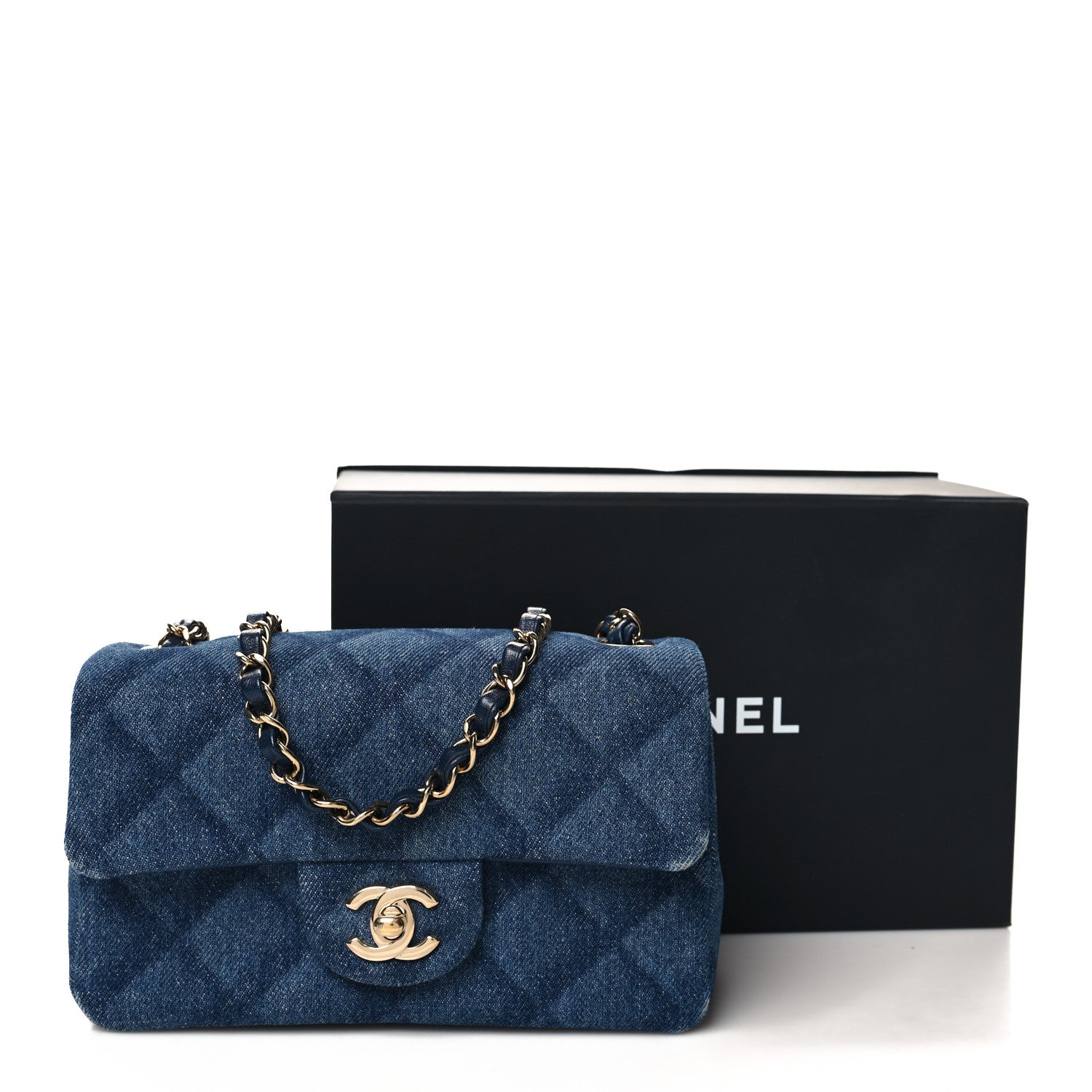 Chanel Printed Denim Quilted Mini Rectangular Flap Dark Blue 12 of 12