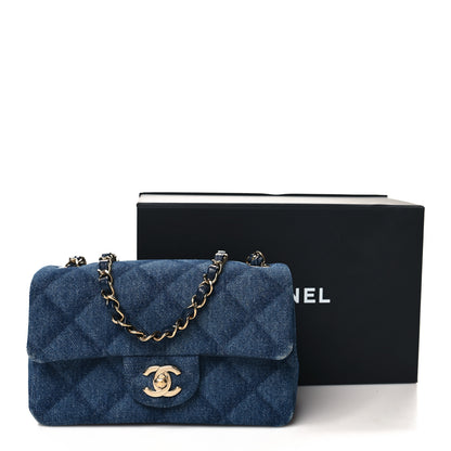 Chanel Printed Denim Quilted Mini Rectangular Flap Dark Blue 12 of 12