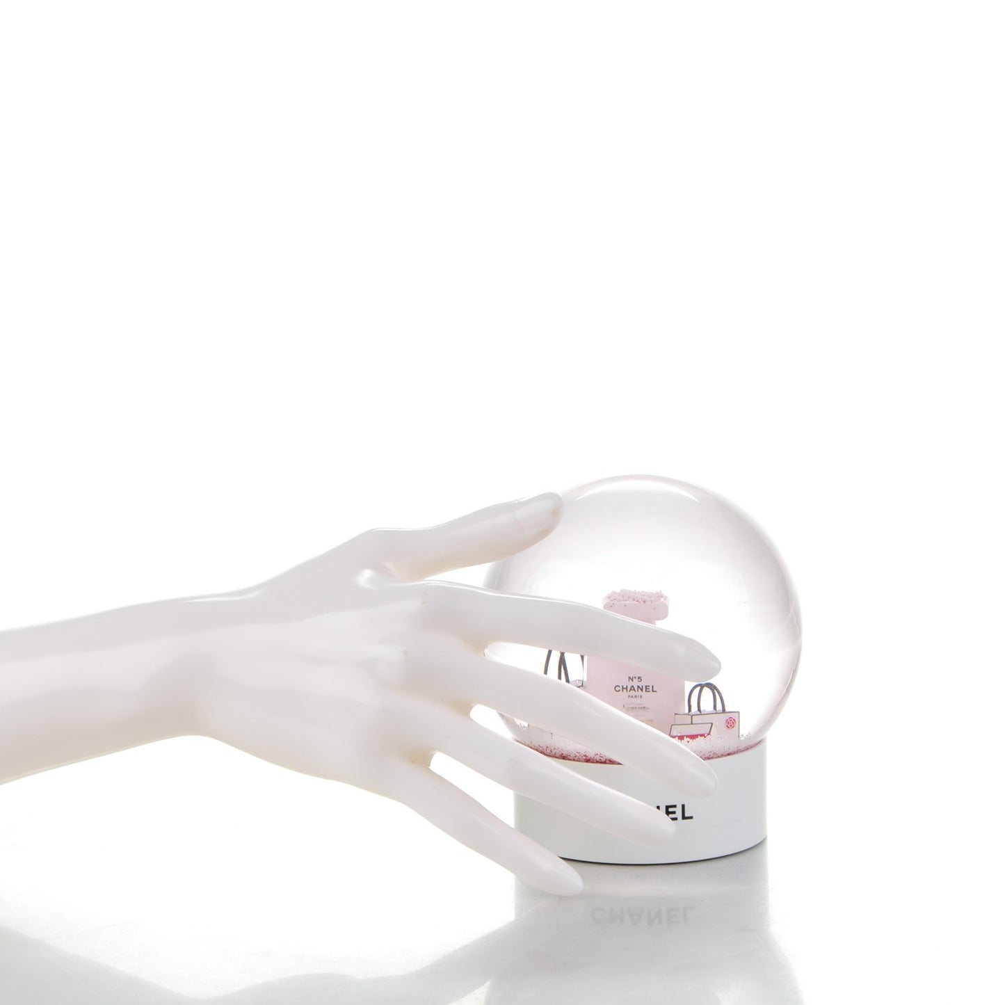 Glass N°5 Perfume Bottle Snow Globe Pink