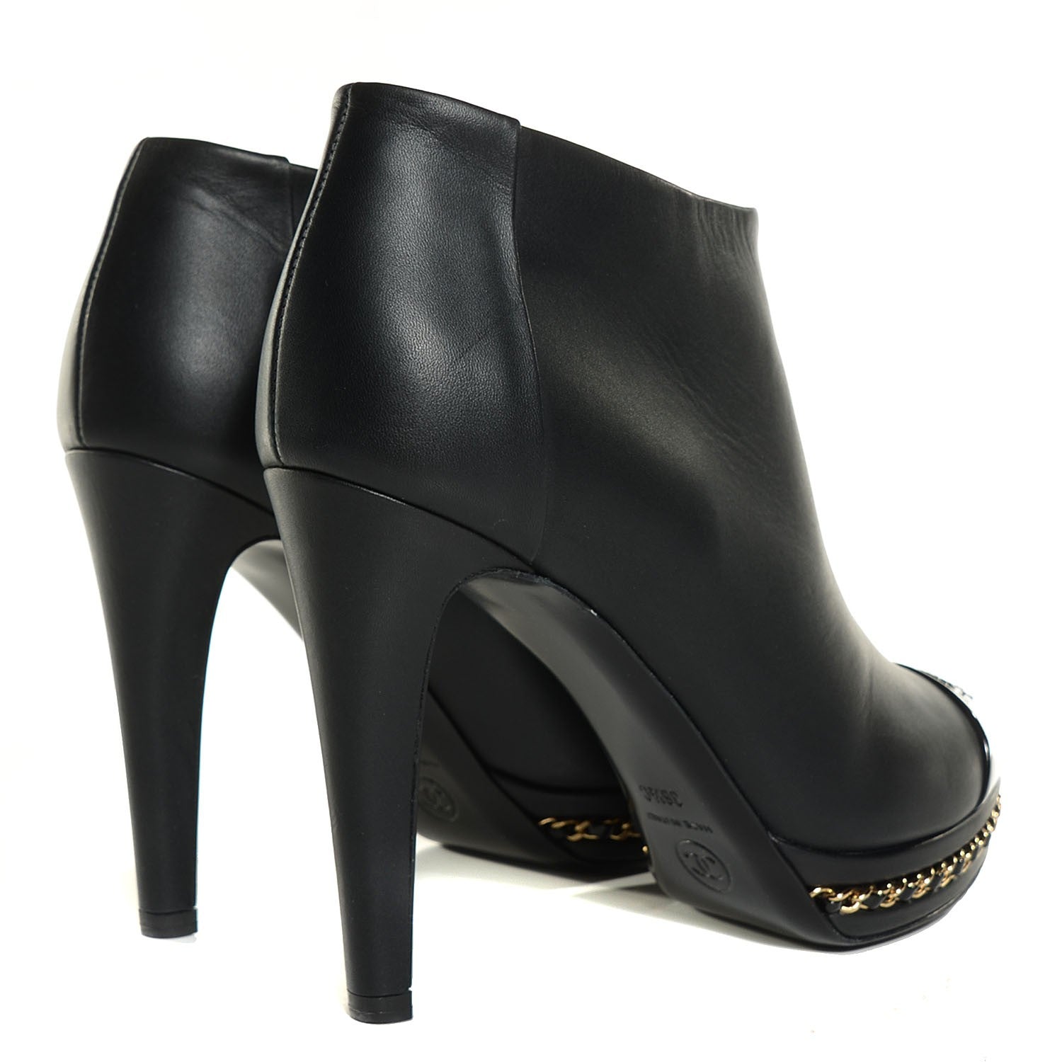 Chanel Lambskin Platform Chain Ankle Boots 36.5 Black 4 of 8