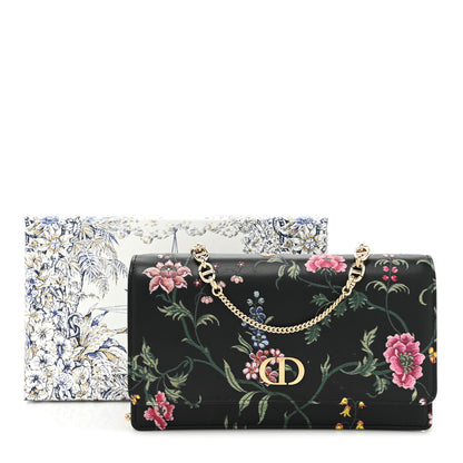 Christian Dior Calfskin Petites Fleurs Print Caro Pouch With Chain Black Multicolor 12 of 12