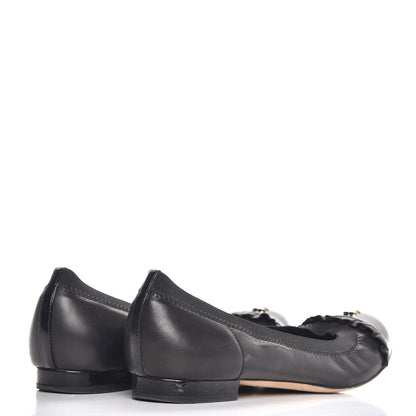 Chanel Lambskin Patent Cap Toe Elastic Ballet Flats 37 Black 4 of 12
