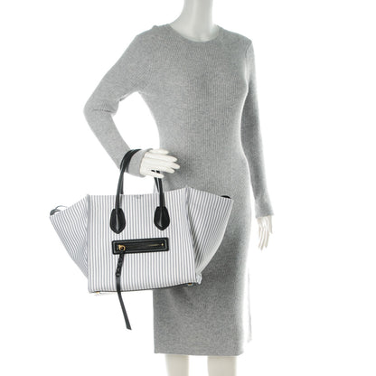 Celine Cotton Canvas Striped Medium Phantom Luggage White Navy 2 of 9