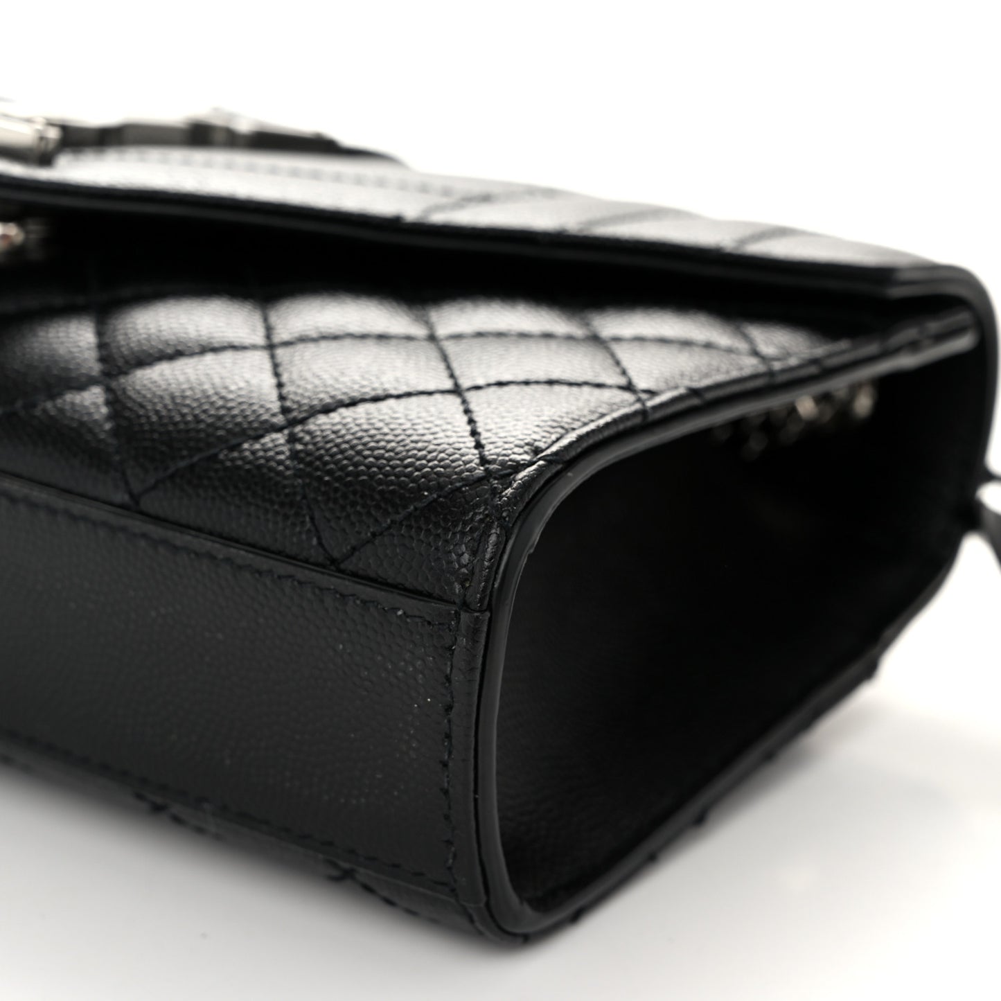 Grain De Poudre Textured Mixed Matelasse Triquilt Small Monogram Satchel Black