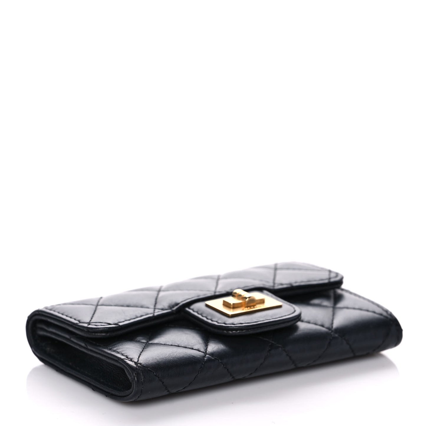 Aged Calfskin Quilted Reissue Flap Card Holder Black