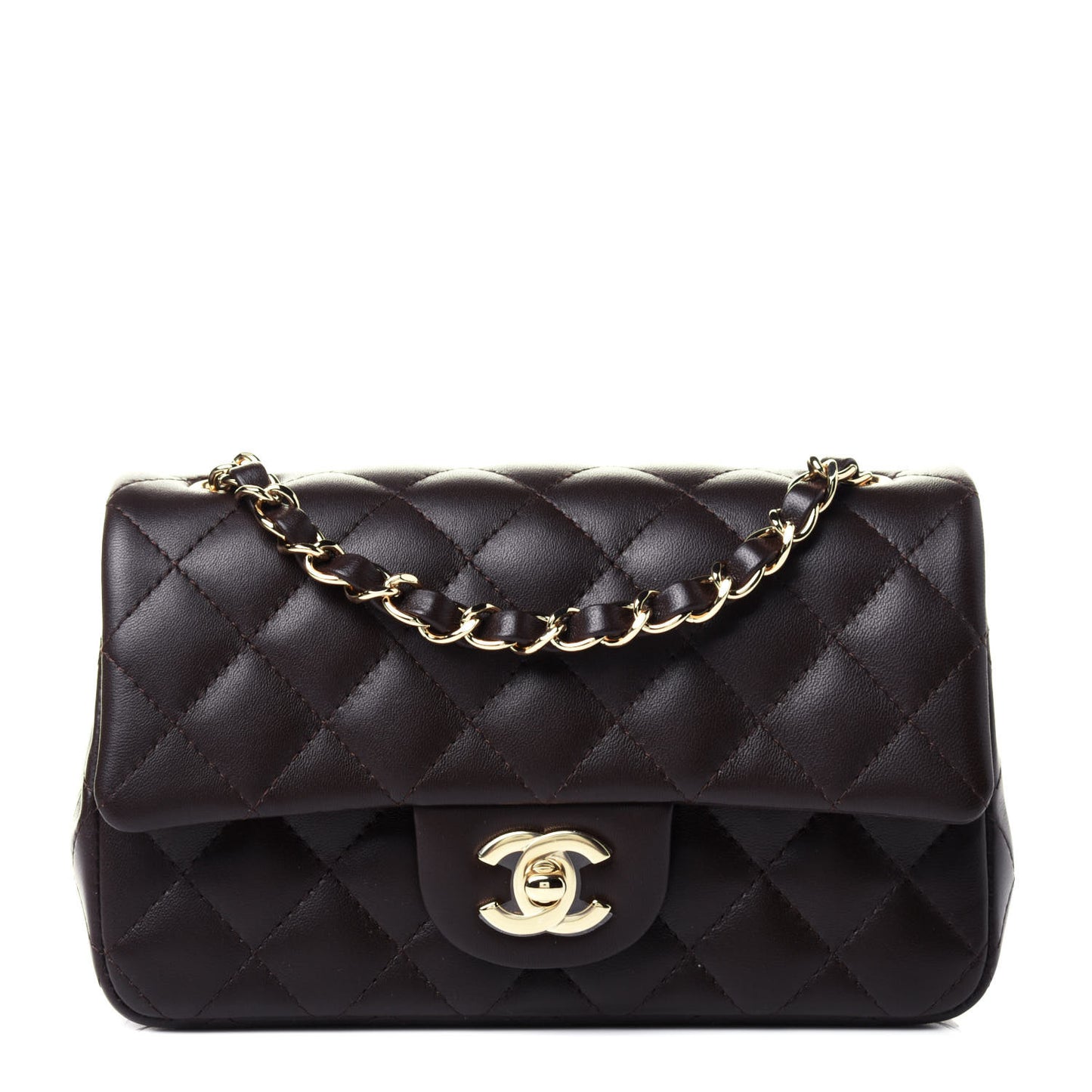 Lambskin Quilted Mini Rectangular Flap Dark Brown