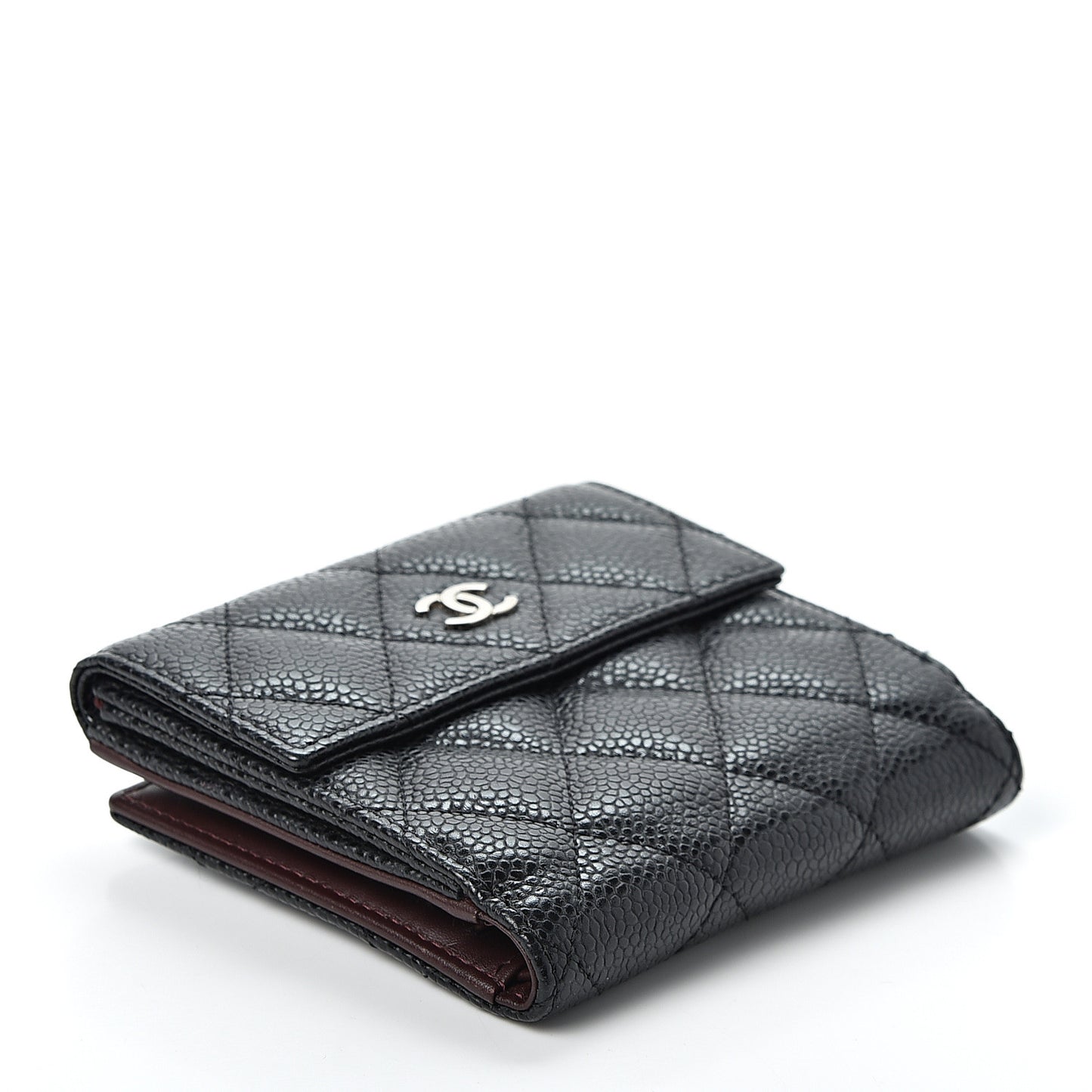 Caviar Quilted Compact French Flap Wallet Black