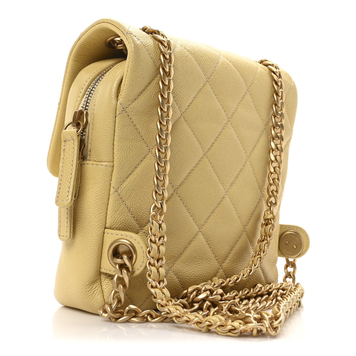 Chanel Shiny Caviar Quilted Chain Melody Backpack Yellow 3 of 10