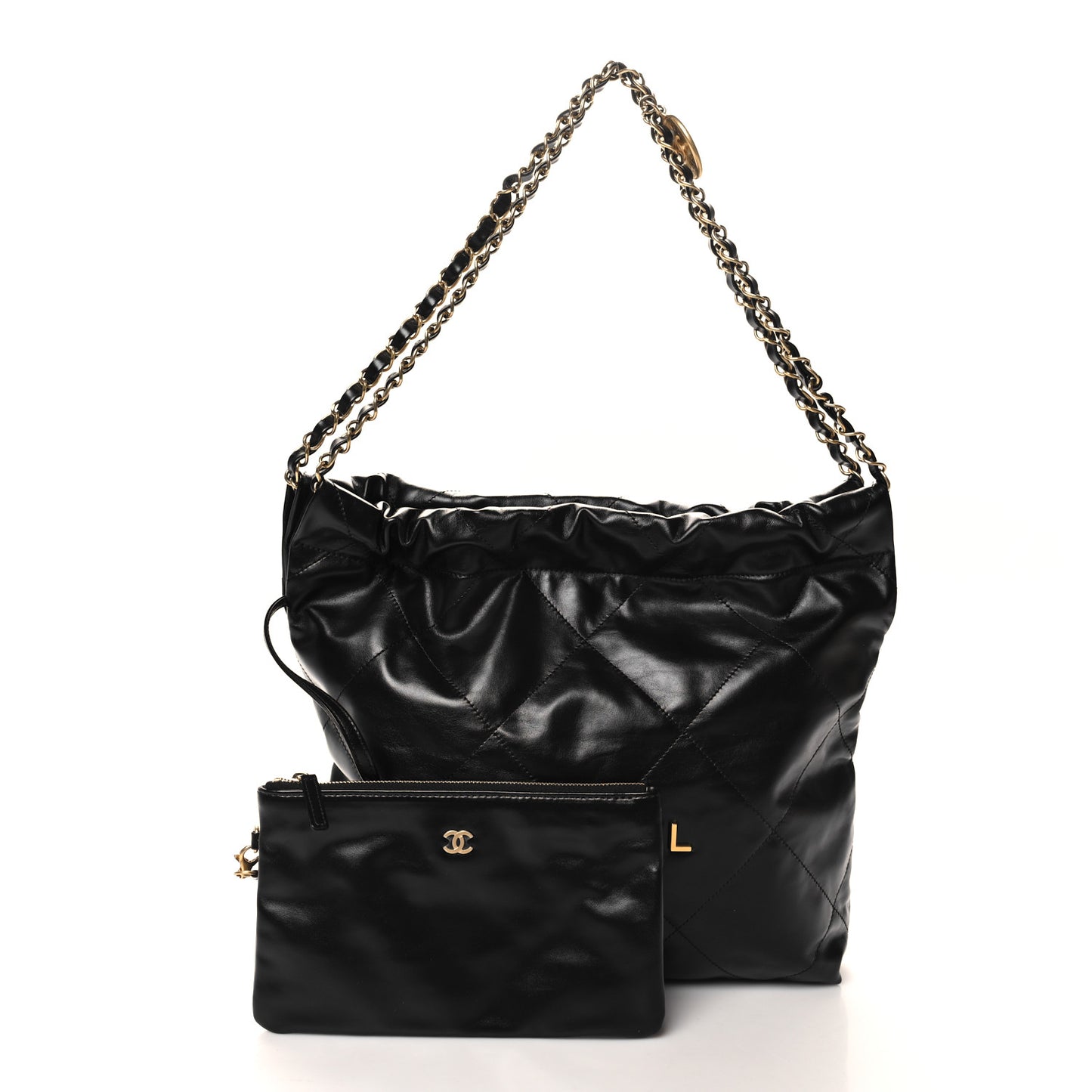 Shiny Calfskin Quilted Small Chanel 22 Black