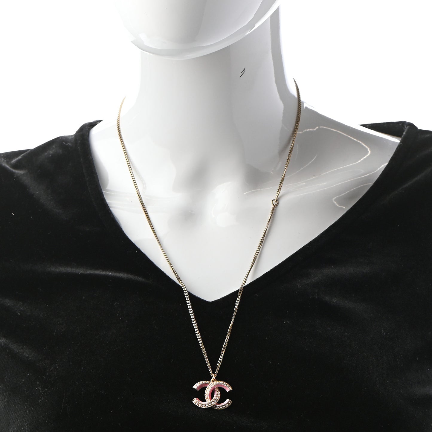 Enamel Pearl CC Necklace Gold Pink