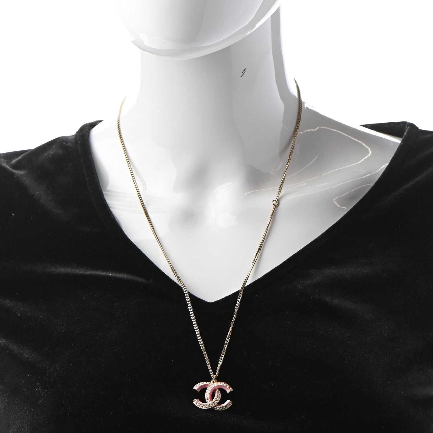 Chanel Enamel Pearl CC Necklace Gold Pink 2 of 5