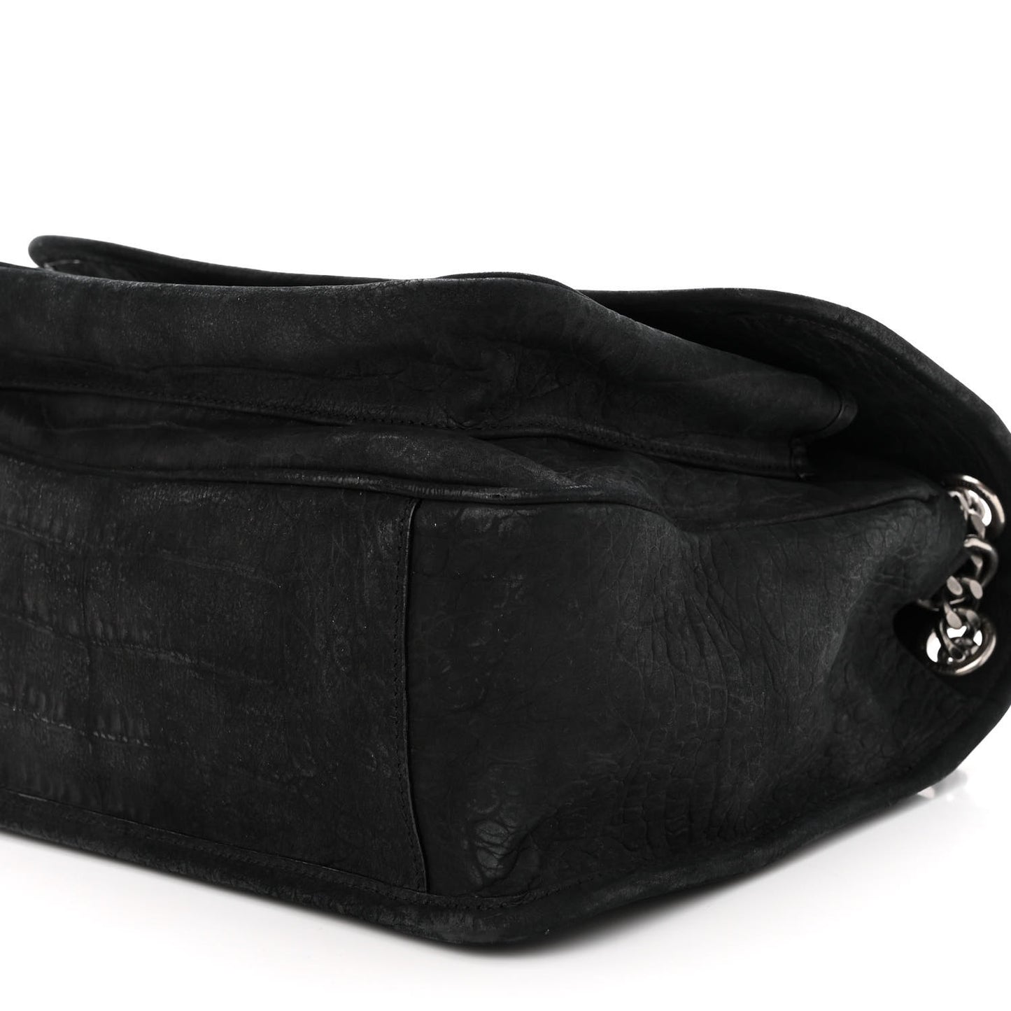 Nubuck Crocodile Embossed Monogram Medium Niki Chain Satchel Black